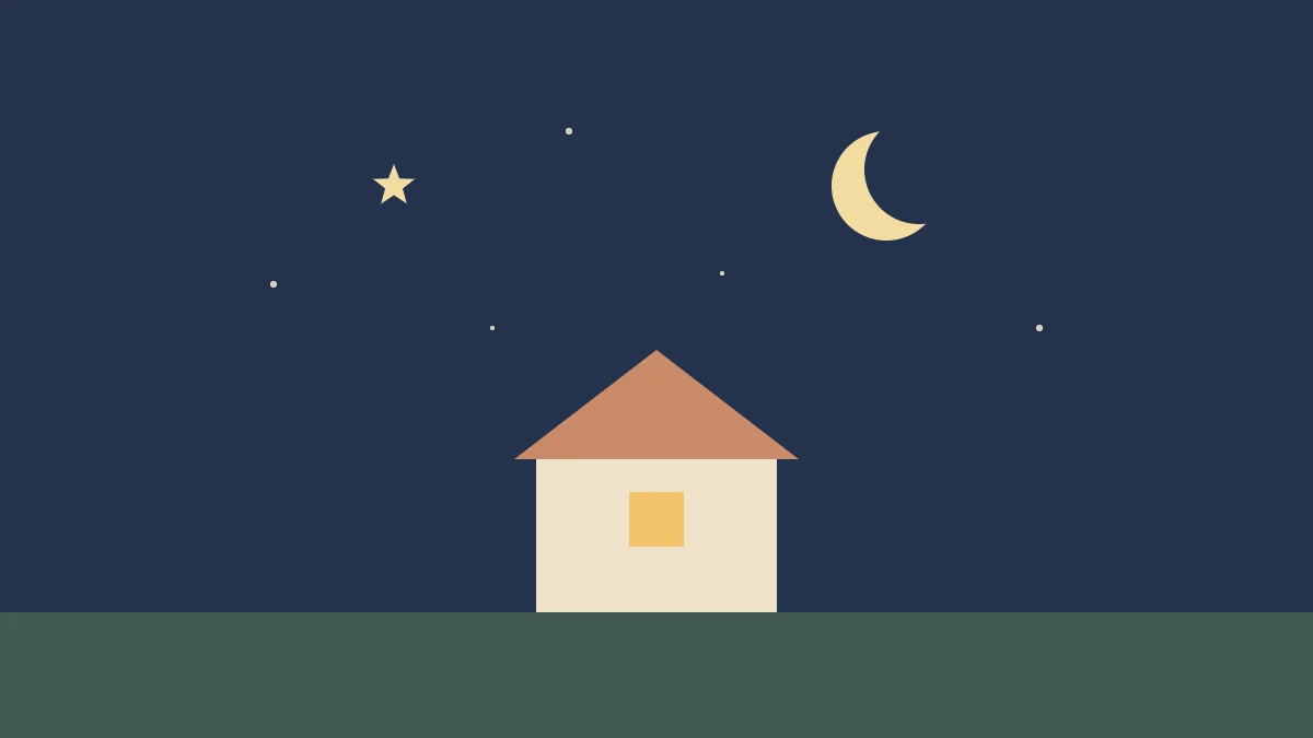 夜空の星と月と家