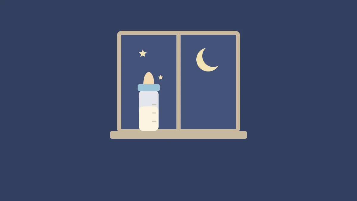 夜の窓辺に置かれた哺乳瓶と星